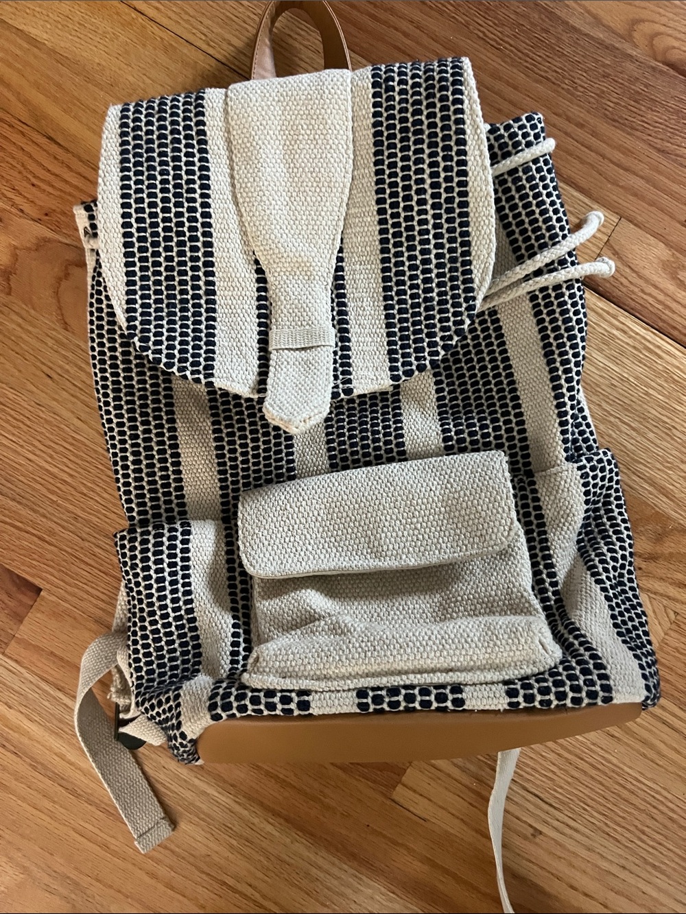 Universal Thread Cream and Navy Striped Woven backpack